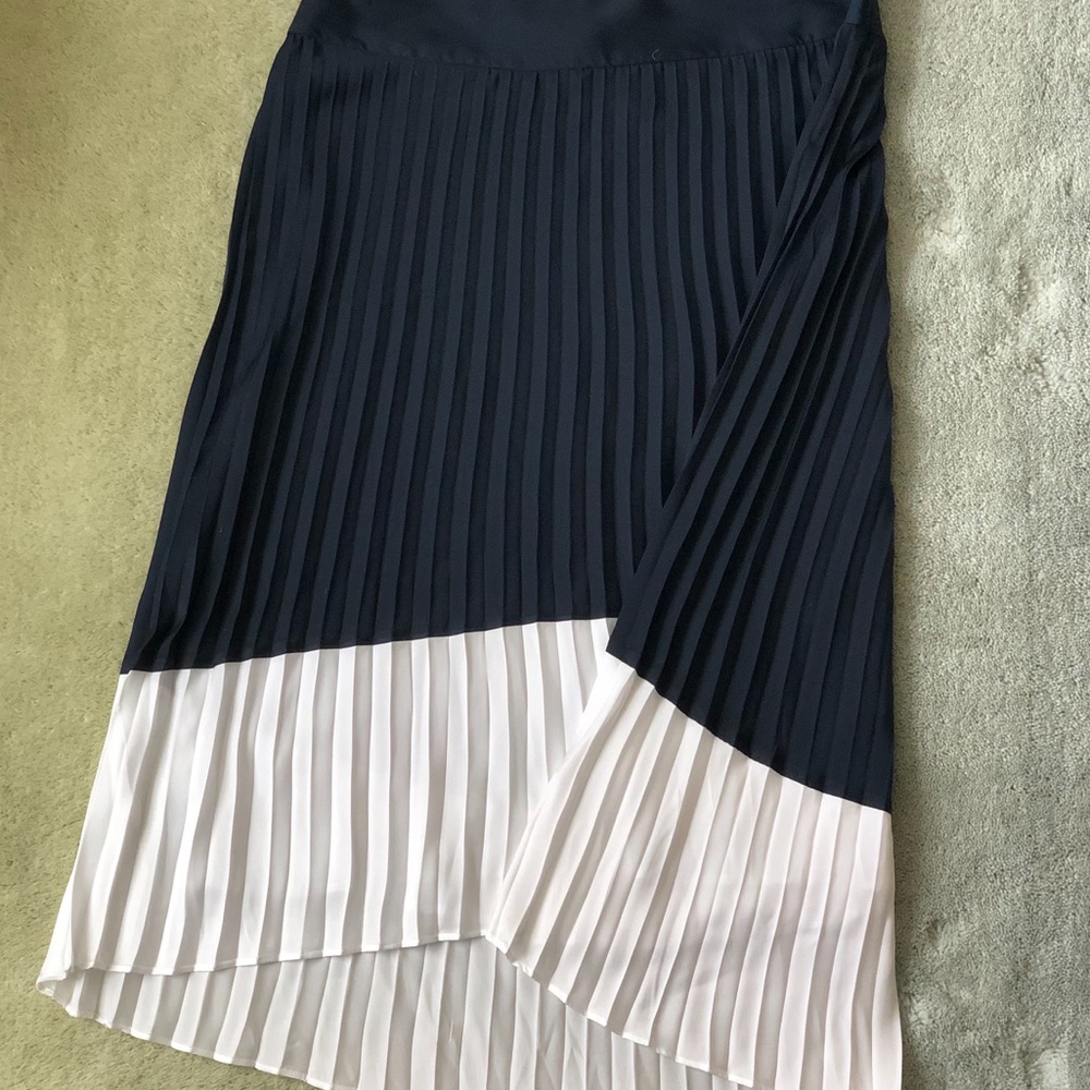 Navy and White Pleated HiLo Skirt - ANN TAYLOR